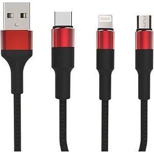 Keendex KX 2463 3 in 1 Fast Charging and Data Transfer Cable for Type-C, Micro and iPhone, 1.2 Meters- Multi Colours, lightning