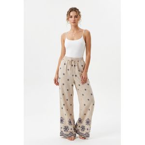 Forever 21 All-Over Embroidered High-Waisted Linen Wide-Leg Pants