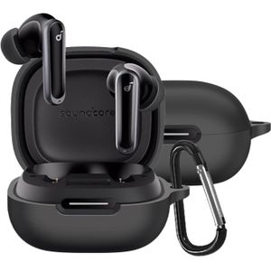  جراب متوافق مع سماعات انكر ساوند كور P40i: جراب حماية من السيليكون الناعم مضاد للصدمات لسماعات اذن ساوند كور P40i اللاسلكية مع حلقة تثبيت (اسود) 