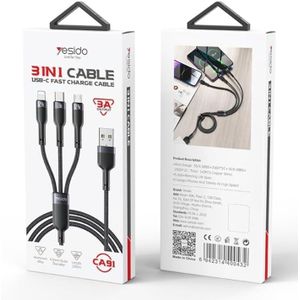 Yesido CA91 3 in 1 USB.V Volt to Leghtning Type-C Micro USB Cable 1M 3A Fast Charging and Safe Data Transfer for All Devices