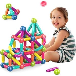 Educational Magnetic Building Blocks Set - STEM Montessori Construction Toys for Creative Kids - Multicolored Rods and Balls Magnetic Tiles Kit