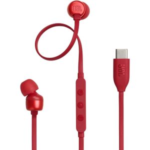 JBL سماعات أذن بسلك تون 310C بتعمل بكابل USB نوع سي صوت عالي الدقة من جيه بي ال، كابل مسطح مضاد للتشابك، جهاز تحكم بـ 3 أزرار مع ميكروفون (أحمر)