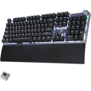 Aula Ola F2088 Mechanical Gaming Keyboard with Media Control Grip, Removable Wrist Rest, White LED Backlighting, 104 Keys with Multi-Key Response, Wired for Work and Gaming, Black, USB