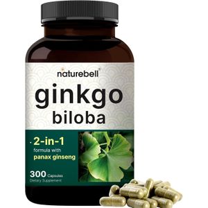 Ginkgo Biloba with Panax Ginseng 300 Capsules – Max Strength Ginko Biloba Extract Supplements - Promotes Memory, Focus, and Brain Health*