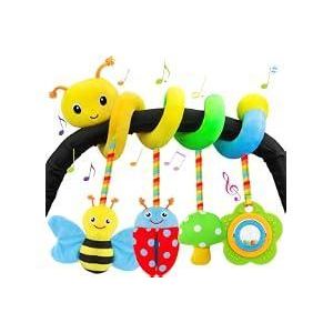 Zendstanding Baby Car Seat Toy 0-6 Months Upgraded Version Spiral Car Seat & Stroller Activity Toy Soft Plush Hanging Toy with Rattles