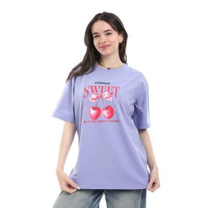 Andora Oversized Printed Cotton T-Shirt - Lavender