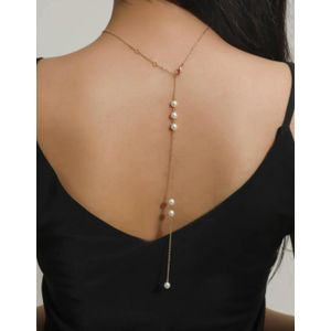 Pink Women's Back Chain Of Off-White Pearls with Silvery Chain 