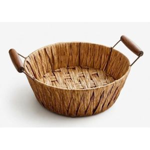 Storage and serving tray for bread and fruit with metal handles and legs