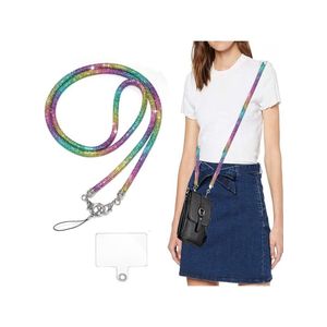 حبل تعليق للهاتف، حبل تعليق مرصع بالكريستال مع أحجار الراين اللامعة، حزام هاتف لامع يناسب معظم الهواتف وأجهزة الآيباد وحقائب اليد والمحافظ، حامل هاتف للرقبة للنساء (متعدد الألوان)