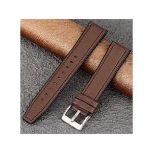 سوار سيليكون جلدي مقاس 22 مم متوافق مع ساعة شاومي ريدمي 5 أكتيف/ريدمي 5 لايت (السوار فقط) - سوار ذكي... مشبك بني فضي