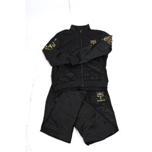 Men's tracksuit pants & sweatshirt , size 3XL, with golden embroidery.-black -3xl