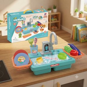 "Kids' Electric Play Sink & Dishwasher Toy Set with Running Water"