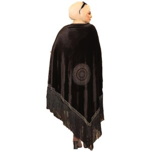 شال الخامة قطيفة مع تطريز على الظهر، موديل 1456، أسود