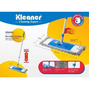 Kleaner مساحة أرضيات مايكروفايبر مسطحة 42.5 سم، ذراع تلسكوبي قابل للتعديل، رأس يدور 360 درجة، للتنظيف الجاف والرطب لجميع الأرضيات