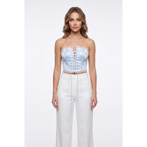 Forever 21 Women's Floral Jacquard Lace-Up Corset Top with Scalloped Lace Trim