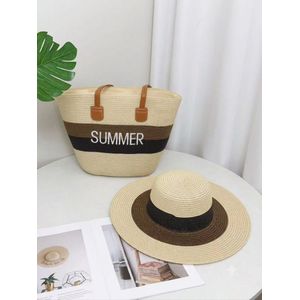 Summer Straw Beach Set – Large Tote Bag with Word "SUMMER" & Matching Sun Hat  