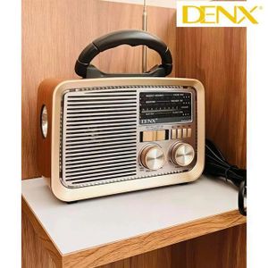 DENX  راديو محمول دينيكس DX717 – متعدد الموجات FM/AM/SW – مشغل MP3 – تصميم كلاسيك أنيق – مقبض حمل – صوت واضح قوي – لون بيج * بني