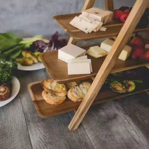 Premium 3-Tier Wooden Serving Stand - Foldable A-Frame Cupcake & Dessert Display Tower, Elegant Charcuterie & Fruit Platter for Parties & Home Decor
