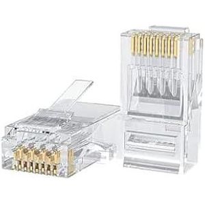 RJ45 Terminals for Connecting Cat5 and Cat6 Internet Cables - 100 Pack - Gold Plated to Ensure Quality Connection