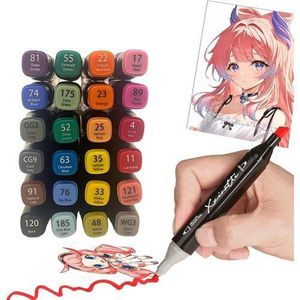 24 Colors Dual Tip Art Markers Set, Professional Alcohol-Based Sketch Pens for Manga, Anime and Illustration, Vibrant Permanent Coloring Markers with Fine and Broad Tips, Ideal for Artists, Designers, DIY Crafts and Adult Coloring Books
