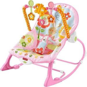 Fisher-Price Deluxe Pink Infant-to-Toddler Portable Rocker Seat with Calming Vibrations and Removable Overhead Toy Bar for Soothing and Entertainment