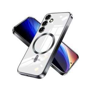 For Samsung Galaxy A55 Magnetic Case, Compatible with MagSafe, Built-in Camera Lens Protector, Luxury Plating Soft TPU Clear Shockproof Slim Thin Cover -Black