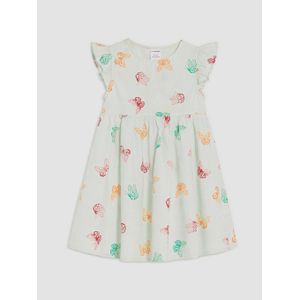 LC Waikiki Crew Neck Butterfly Printed Girl's Linen Dress