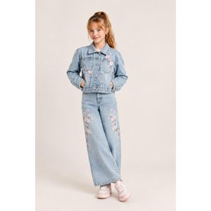 Girls' Floral Embroidered Wide-Leg Jeans