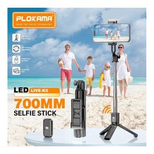 PLOKAMA LIVE-M5 3-in-1 Ultra-Compact Pocket Tripod & Selfie Stick - Bluetooth Remote Control - Stable Desktop Stand - Expandable (11cm to 42cm) - For iPhone & Android