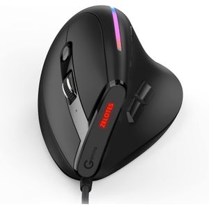 زيلوتس ماوس ضوئي سلكي عمودي بتصميم مريح 2021 بمنفذ USB واضاءة LED مع 6 ازرار و4 مستويات حساسية قابلة للتعديل 800/1200/2400/3200 نقطة لكل انش للكمبيوتر، اسود... (T50Wired)