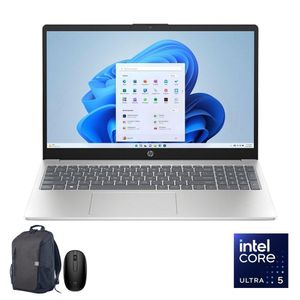 HP AI Laptop, Intel Core Ultra 5-225U, Integrated Intel Graphics, 15.6" Inch FHD, 24GB Ram, 512GB SSD - Win 11 "15-fd2019ne" -  Natural Silver + Free Laptop Bag & Mouse