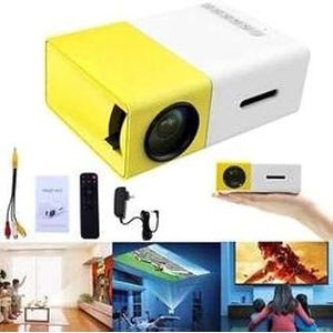بروجيكتورجهاز عرض صغير محمول LED، جهاز عرض منزلي ذكي، جهاز عرض خارجي يدعم 1080P، جهاز عرض افلام متوافق مع HDMI وUSB وبطاقة TF وايه في وجهاز تحكم عن بعد (قابس بريطاني)