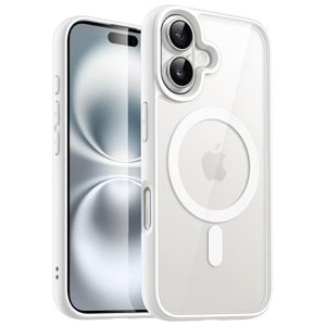 جراب مطفي شبه شفاف لهاتف iPhone 16 + Plus 6.7-Inch Compatible with، متوافق مع ملحقات MagSafe، حماية ماصة للصدمات، سطح مقاوم للخدوش - أبيض