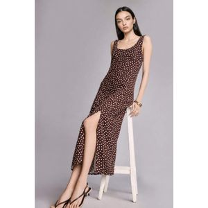 Defacto Regular Fit Polka Dot Linen Blend Strappy Midi Dress
