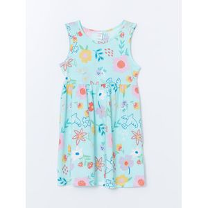 LC Waikiki Crew Neck Printed Girl's Jersey Dress