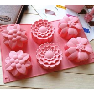 Fostudork Baking Pans 6 Flower 3D Silicone Soap Mold Muffin Cup Cake Baking Tray Cake Pan Clay Craft Art Soap Diy Mould Cake Chocolate Candle Diy Mold, Random Colour