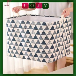 سلة غسيل قابلة للطي من القطن والكتان - منظم ملابس متسخة مقاوم للماء بمقابض، مثالية للملابس والألعاب ومستلزمات المنزل