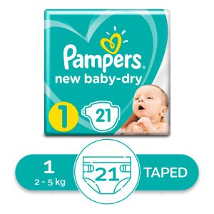 Pampers حفاضات بيبي دراي  - حديثي الولادة - مقاس 1 - 2 كجم - 5 كجم - 21  حفاضة