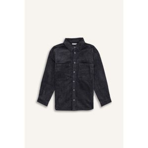 Defacto Oversize Wide Fit Polo Neck Velvet Long Sleeve Shirt Boys'