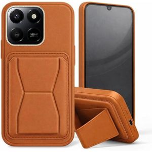 Leather Case Compatible for HONOR X6C Shockproof Leather Back Card Storage & case built-in Stand PU leather for a stylish look, comfortable grip (Brown)