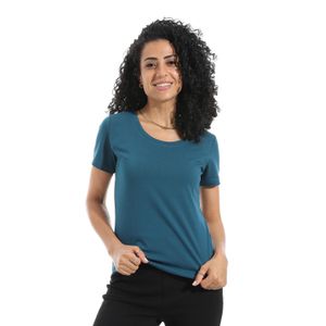Red Circle Round Collar Half Sleeves Slip On Basic T-Shirt - Teal Blue