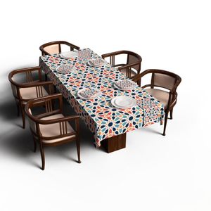 Art Mood HOME Ramadan's Unique Arabesque Tablecloth & Napkins Set Satin Multicolor 140W * 140L CM