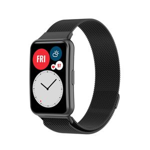 سوار ساعة ذكية، متوافق مع Huawei Watch Fit، من فولاذ مقاوم للصدأ، قفل مغناطيسي، تصميم جيد التهوية - أسود