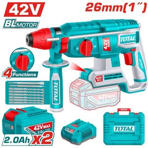 TOTAL 42V Brushless Cordless Rotary Hammer 26mm SDS-Plus with 2×2.0Ah Batteries & Charger – TRHLI422682