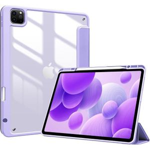 Case for iPad Pro 12.9 Inch with Pencil Holder 2022/2021/2020/2018 (6/5/4/3 Generation), Shockproof Smart Case Cover with Transparent Back Shell Protective Case for iPad Pro 12.9 Inch Purple