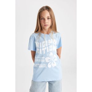 Defacto Knitted Short Sleeve T-Shirt - Lt.Blue