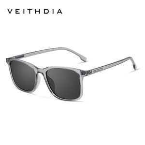 VEITHDIA نظارة شمسية مربعة مستقطبة عصرية - إطار رمادي وعدسات رمادية للرجال والنساء