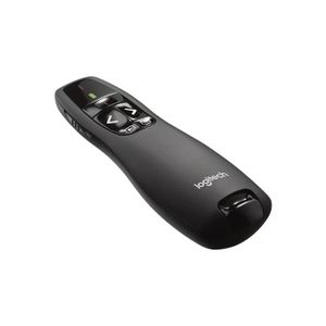 Logitech R400 Wireless Presentation Remote, 2.4 GHz, USB-Receiver, Red Laser Pointer, 15-Meter Operating Range, 6 Buttons, Intuitive Slideshow Control, Battery Indicator, PC Black
