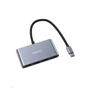 Yesido HB13 موزع USB-C 4 في 1 – 4 منافذ USB 2.0، هيكل ألومنيوم، سرعة نقل 480Mbps، متوافق مع Windows وMac وLinux