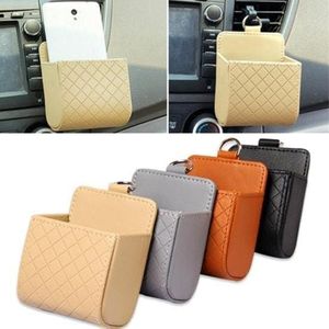 Car Air Vent Storage Box Bag Leather Case with Hook Holder for Smartphones, Glasses, Pen, Coins The color is selected randomly